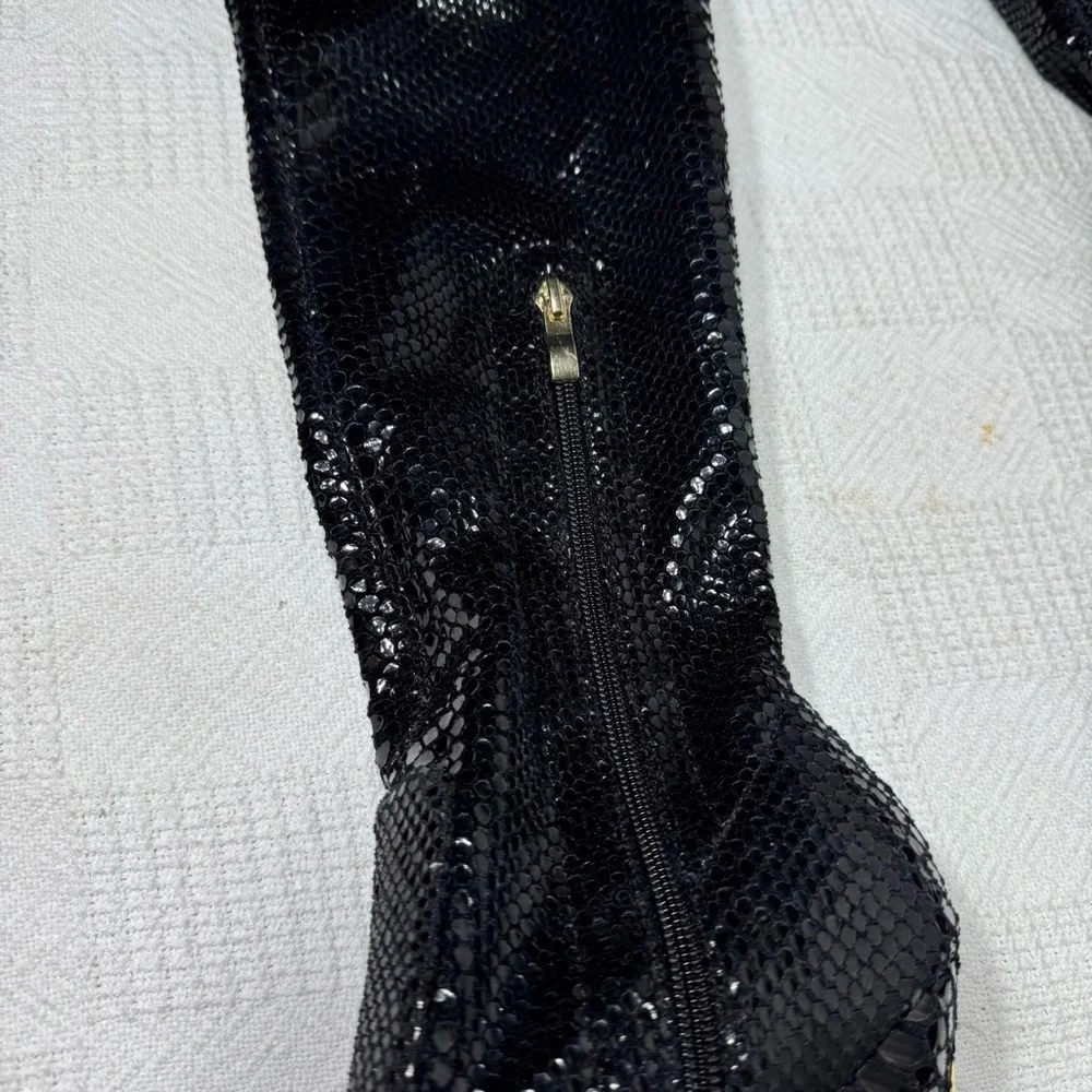 Rumbidzo Thigh High Rare Faux Snakeskin Pointed Toe Stilettos‎ Stretchy Boots 8